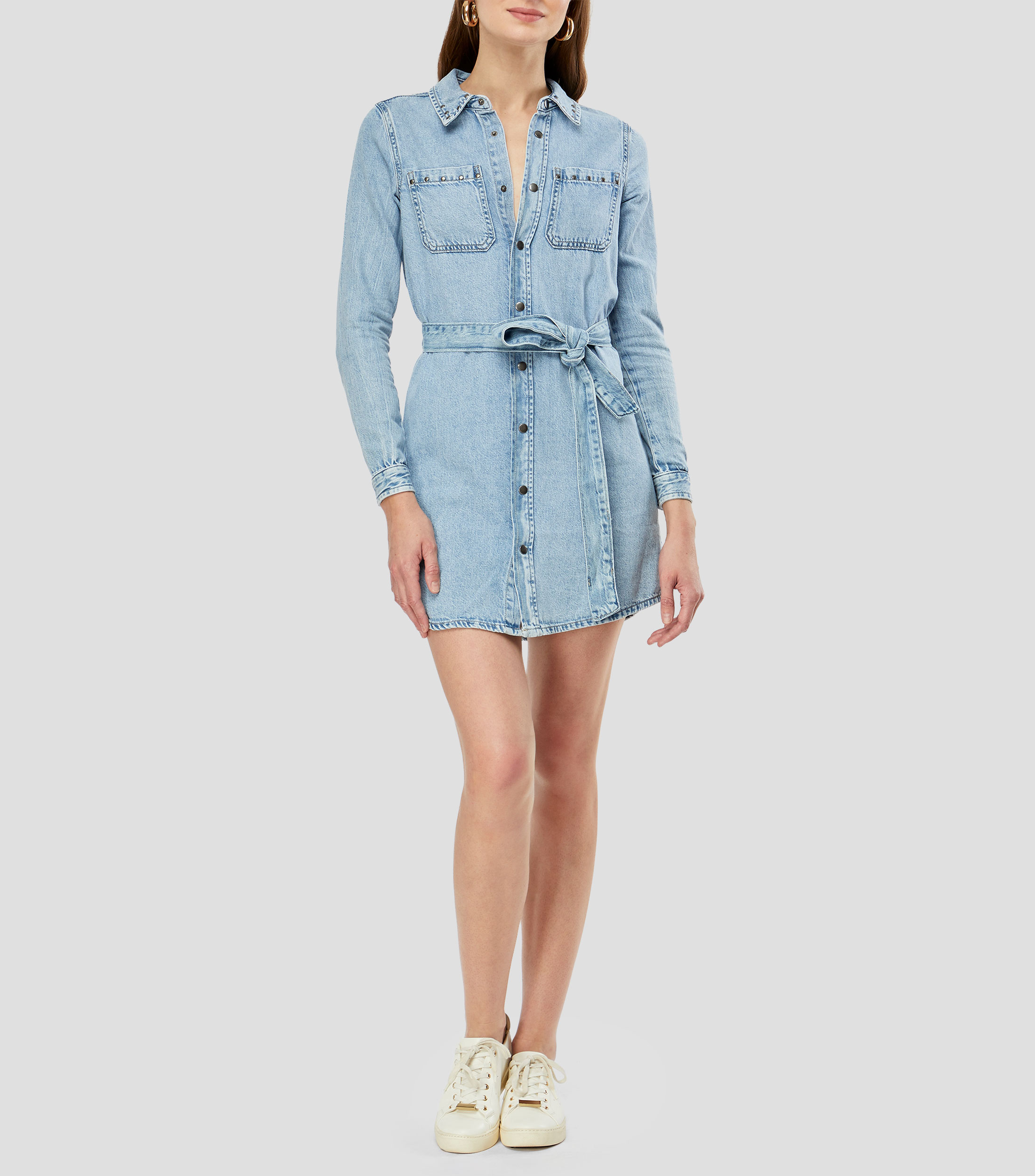 Vestido corto manga larga liso Mujer